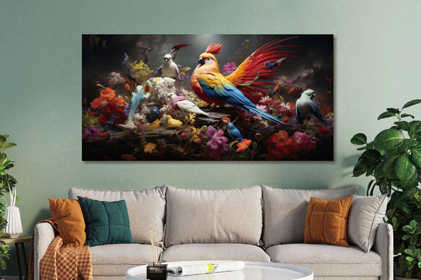 Schilderij 160x80 Papegaai met vogels (Glas)