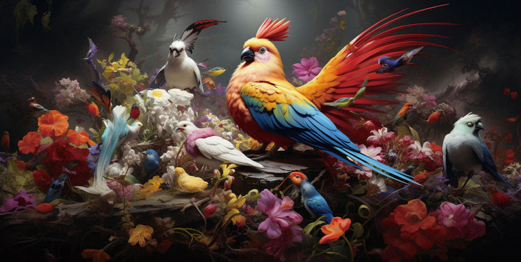 Schilderij 160x80 Papegaai met vogels (Glas)
