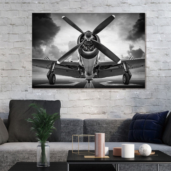 Schilderij 120x80 Vliegtuig zwart/wit (Glas)