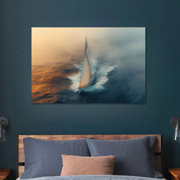 Schilderij 120x80 Zeilboot op zee (Glas)