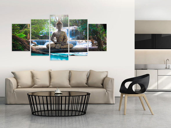 Schilderij - Buddha and waterfall (Canvas)