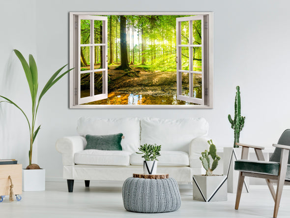 Schilderij - Window: View on Forest (Canvas)
