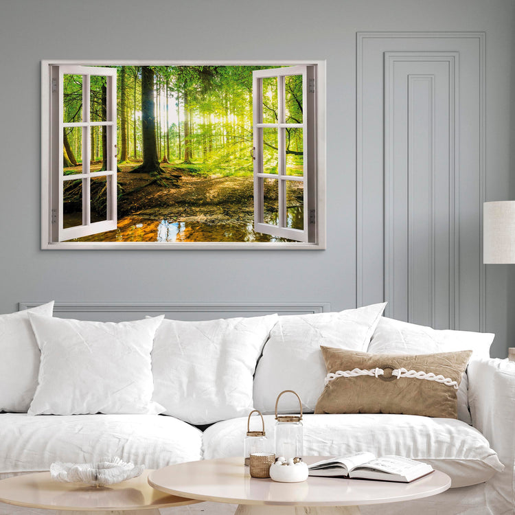 Schilderij - Window: View on Forest (Canvas)