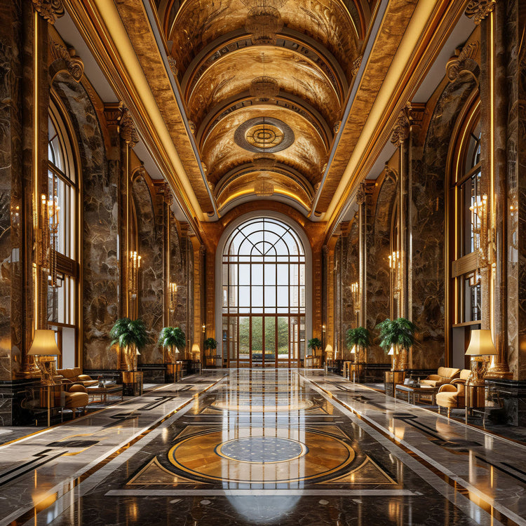 Schilderij 120x120 3D Gouden gang (Glas)