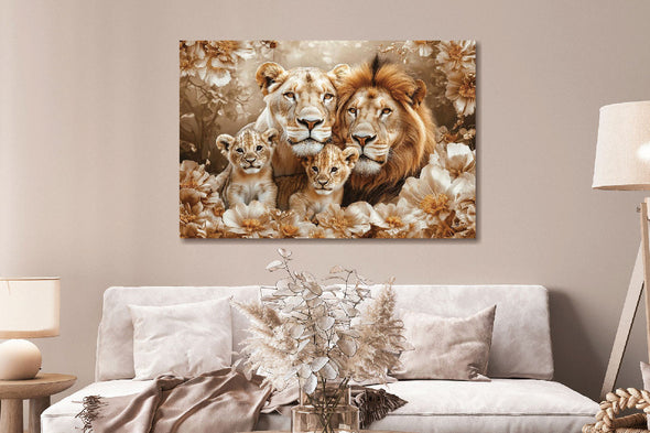 Schilderij 120x80 Getekende leeuwen 2 welpjes (Glas)