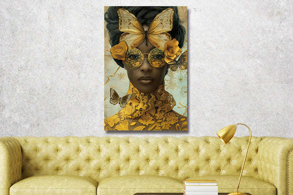 Schilderij 80x120 Dame met vlinder (Glas)