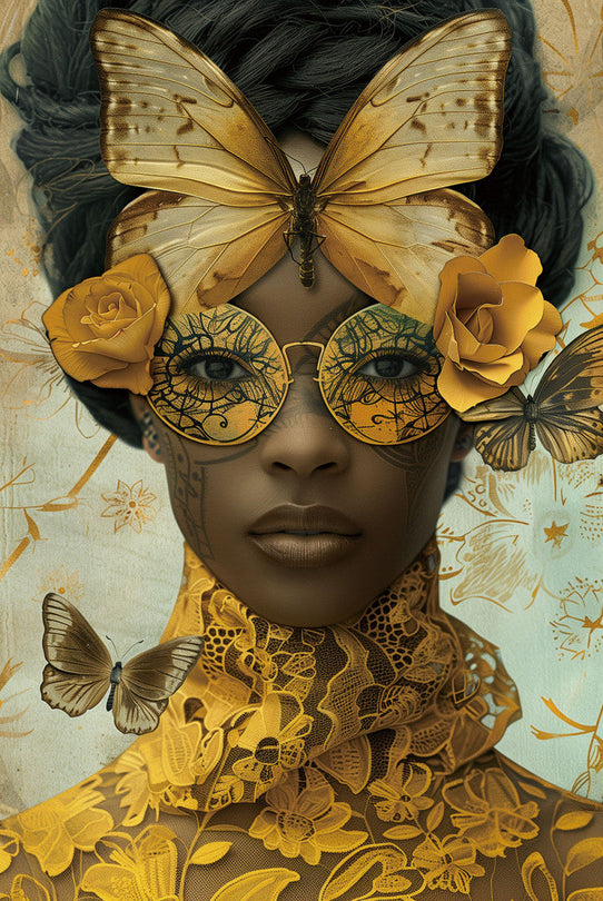 Schilderij 80x120 Dame met vlinder (Glas)