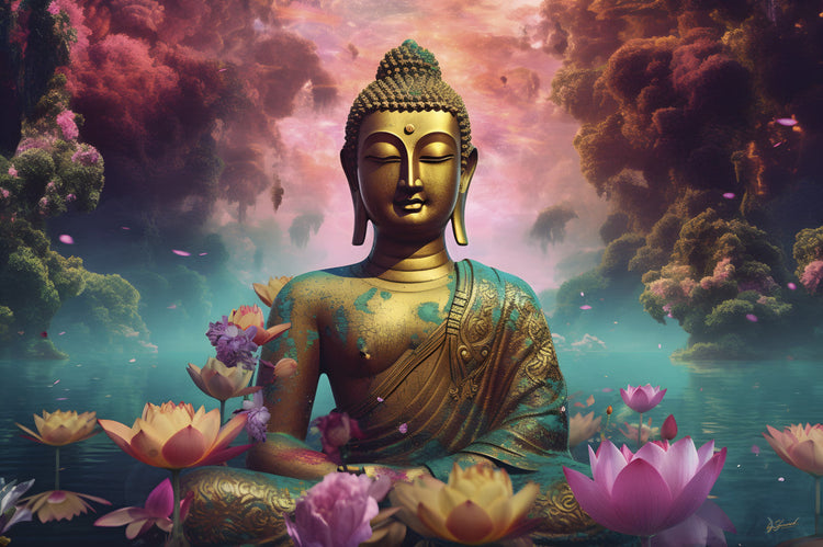 Schilderij 120x80 Gouden boeddha (Glas)