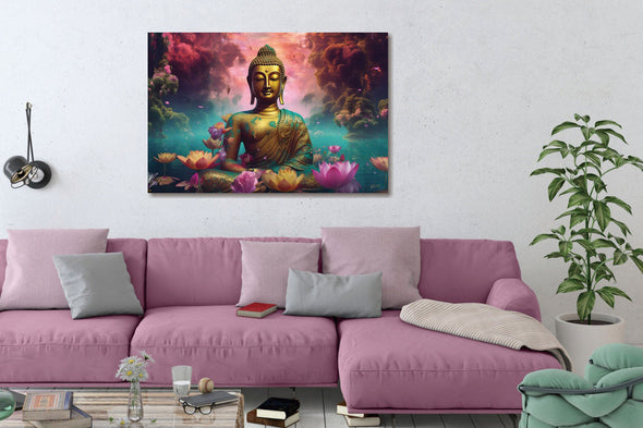 Schilderij 120x80 Gouden boeddha (Glas)