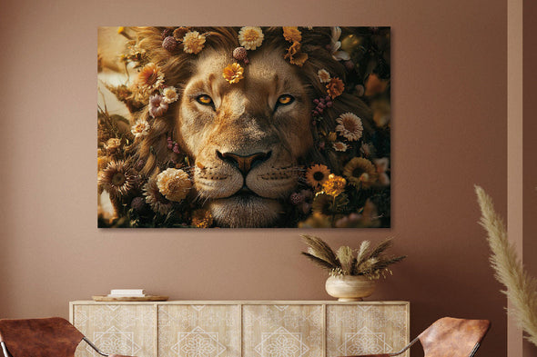Schilderij 160x110 Artistieke mannetjes leeuw (Glas)