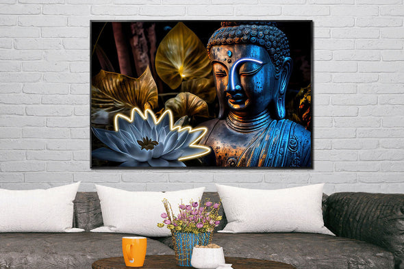 Schilderij met LED verlichting en lijst 120x80 Boeddha (Glas)