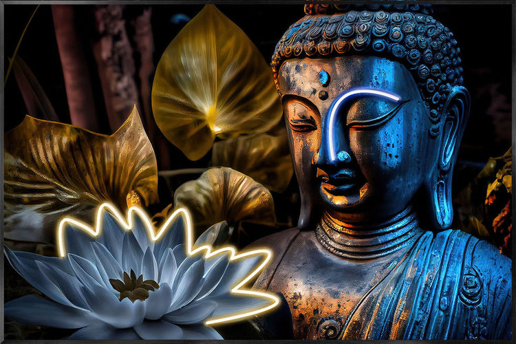 Schilderij met LED verlichting en lijst 120x80 Boeddha (Glas)