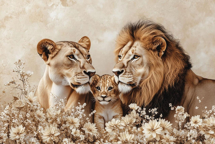 Schilderij 120x80 Getekende leeuwen (Glas)