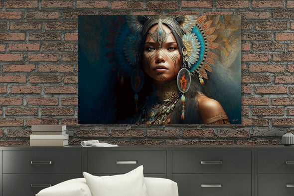 Schilderij 120x80 Indiaan vrouw (Glas)