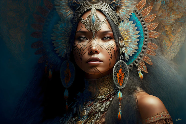 Schilderij 120x80 Indiaan vrouw (Glas)