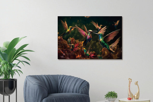 Schilderij 120x80 Gekleurde kolibries (Glas)