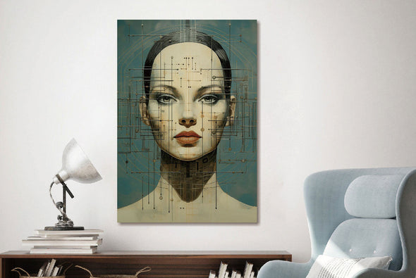 Schilderij met 3D reliëf 110x160 Getekende vrouw met strepen (Glas)