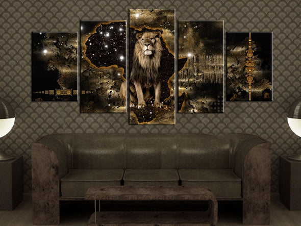 Schilderij - Golden Lion (5 Parts) Wide (Canvas)