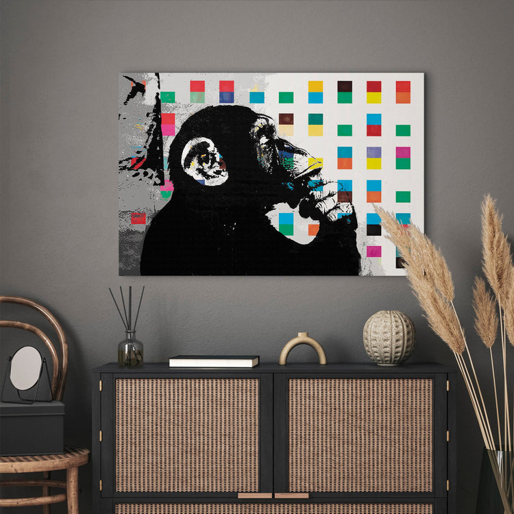 Schilderij - Banksy The Thinker Monkey (Canvas)