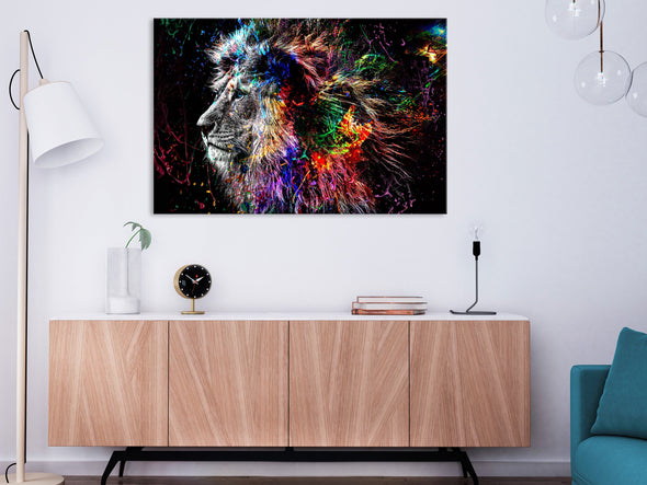 Schilderij - Crazy Lion (1 Part) Wide (Canvas)