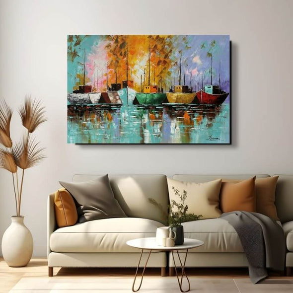 Schilderij - Harbor 120x80 (Olieverf)