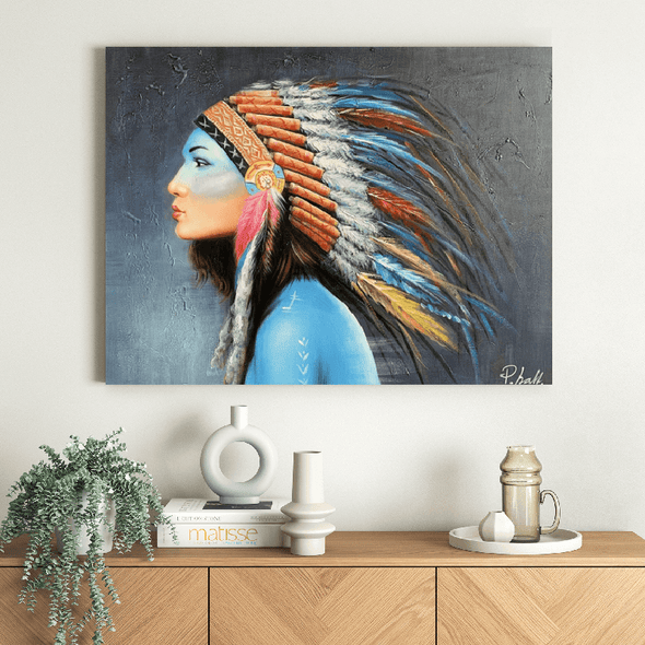 Olieverf schilderij Colorful Indian 100 x 80 cm