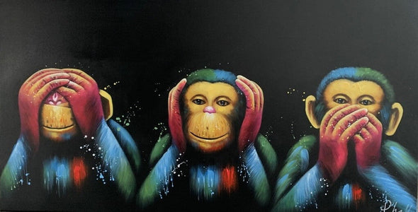 Schilderij - No See, No Hear, No Speak 130x70 (Olieverf)