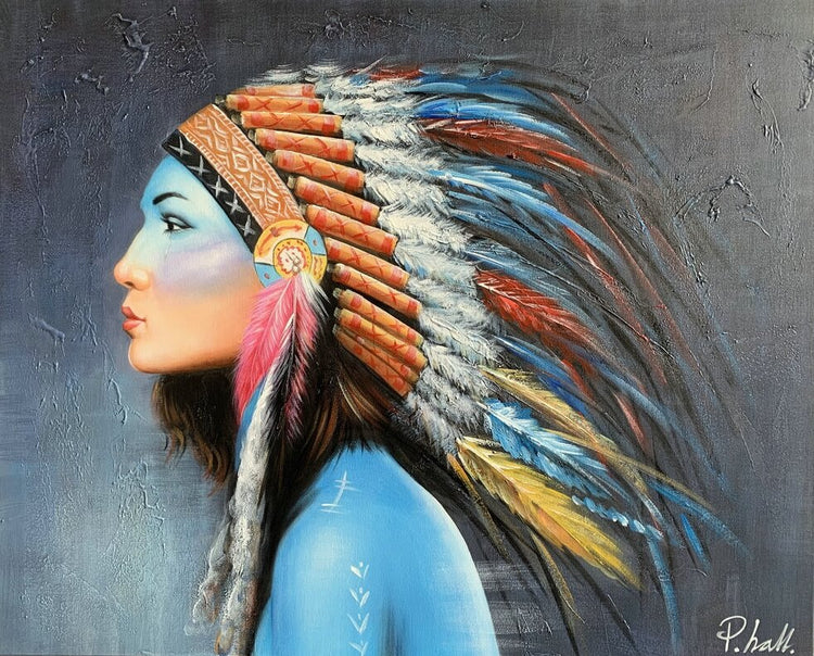 Olieverf schilderij Colorful Indian 100 x 80 cm