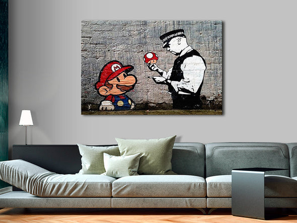 Schilderij - Mario and Cop by Banksy (Canvas)