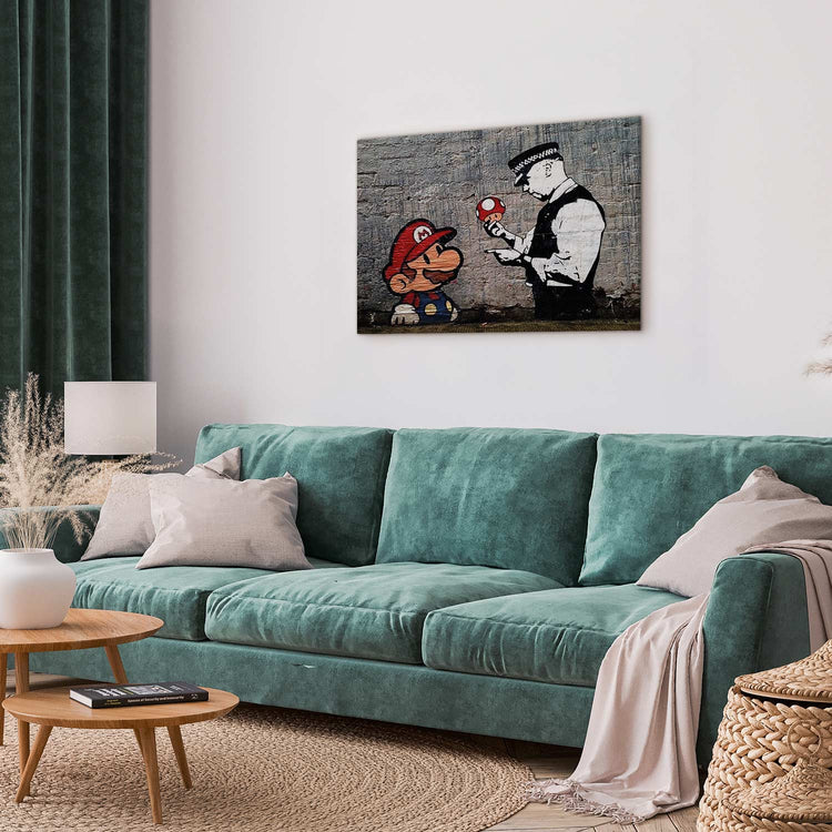 Schilderij - Mario and Cop by Banksy (Canvas)