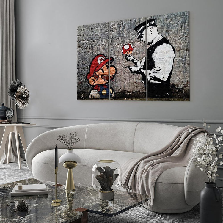 Schilderij - Super Mario Mushroom Cop by Banksy (Canvas)