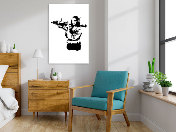 Schilderij - Banksy Mona Lisa with Rocket Launcher (1 Part) Vertical (Canvas)