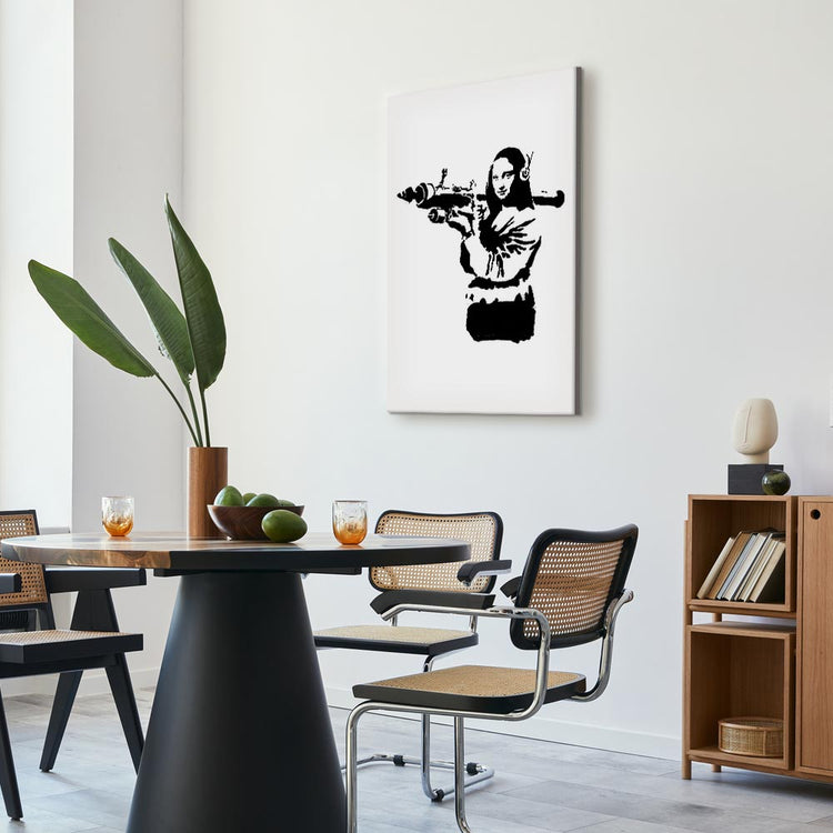 Schilderij - Banksy Mona Lisa with Rocket Launcher (1 Part) Vertical (Canvas)