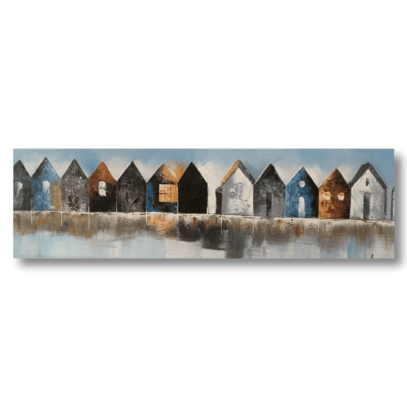Schilderij - Houses 140x40 (Olieverf)