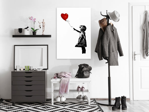 Schilderij - Banksy: Girl with Balloon (1 Part) Vertical (Canvas)