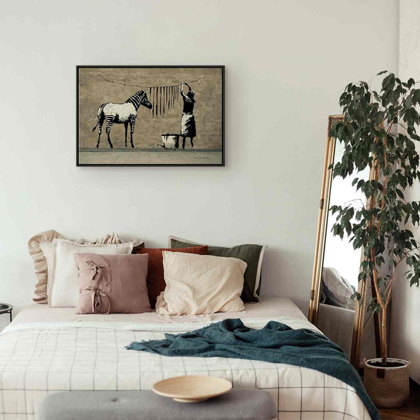 Schilderij - Banksy: Washing Zebra on Concrete (1 Part) Wide (Canvas)