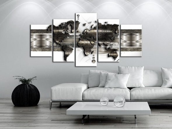 Schilderij - Metal World Map II (Canvas)
