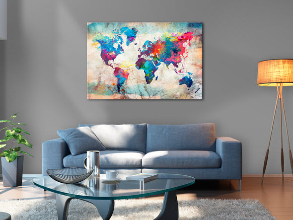 Schilderij - World Map: Colourful Madness (Canvas)