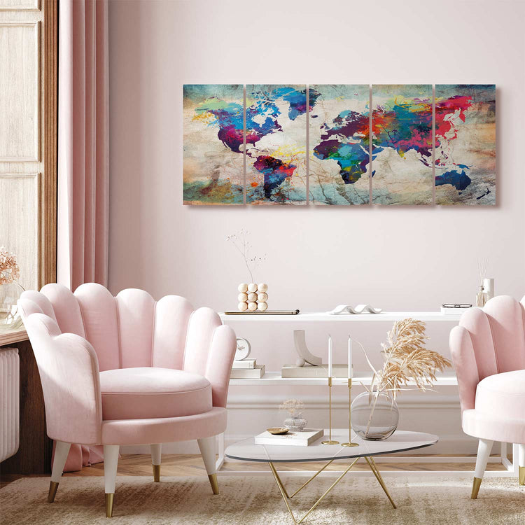 Schilderij - World Map: Cracked Wall (Canvas)