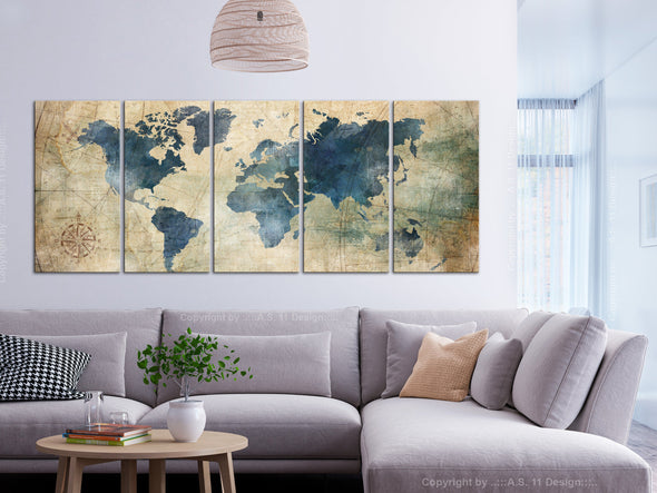 Schilderij - Retro Map (5 Parts) Narrow (Canvas)