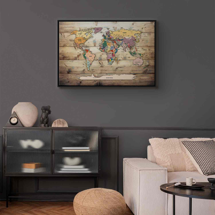 Schilderij - World Map: Colourful Continents (Canvas)