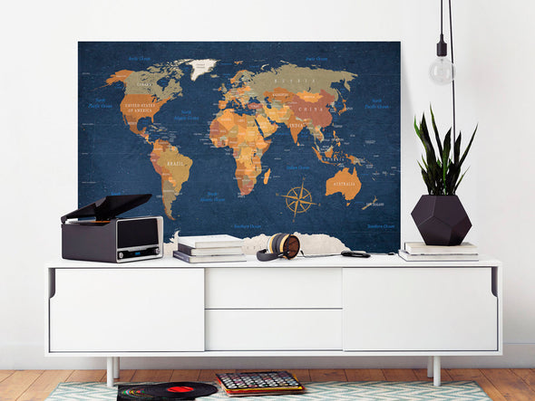 Schilderij - World Map: Ink Oceans (Canvas)