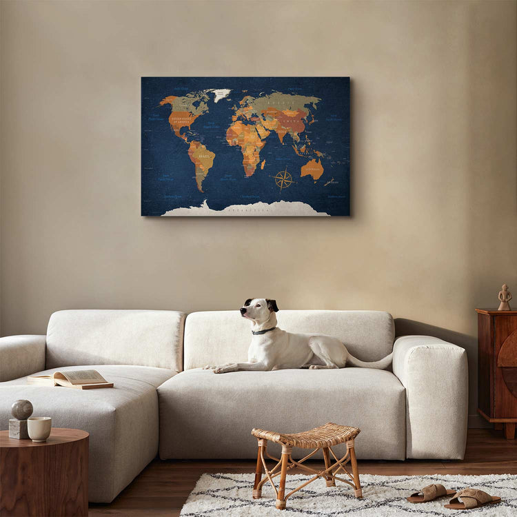 Schilderij - World Map: Ink Oceans (Canvas)