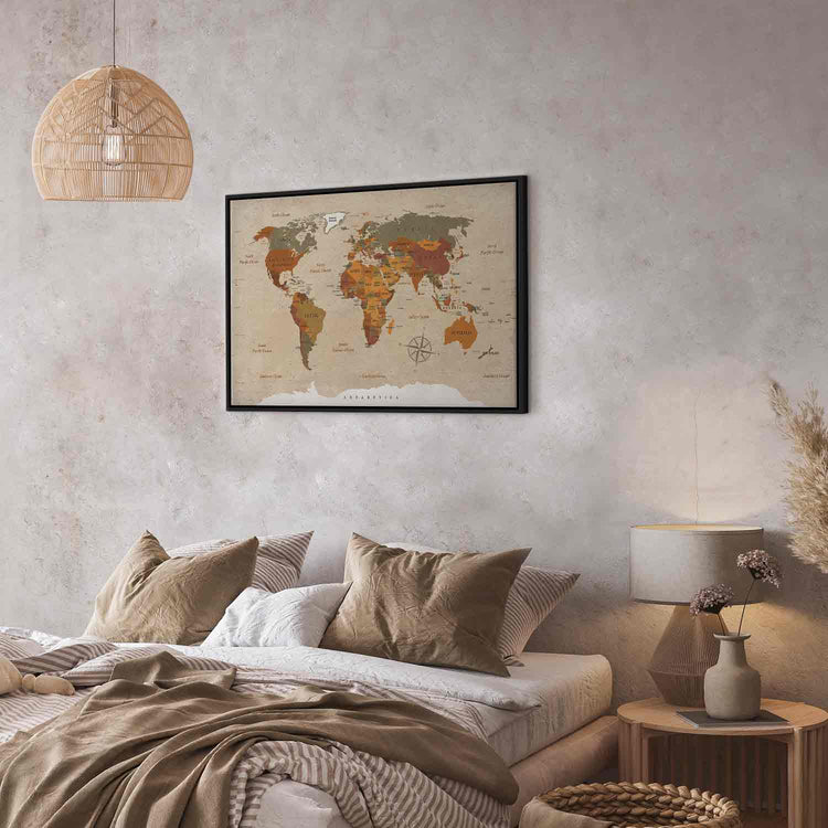 Schilderij - World Map: Beige Chic (Canvas)