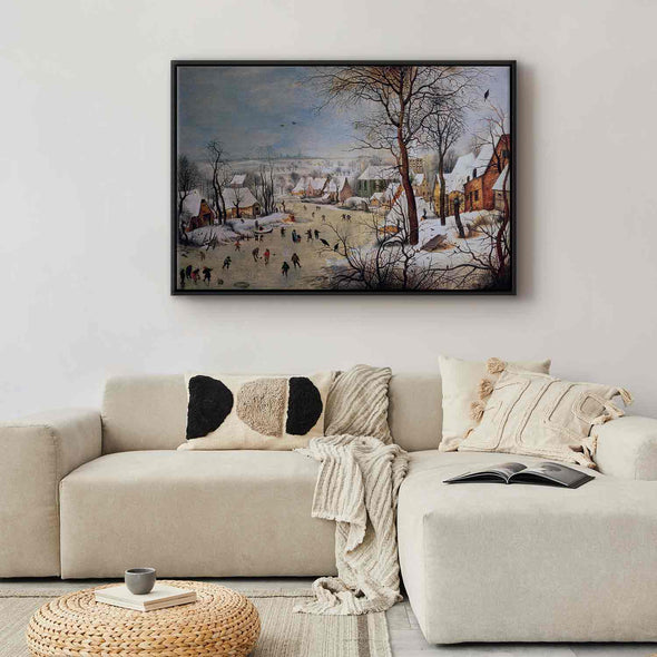 Schilderij - Winter Landscape with Birdtrap (Pieter Bruegel the Elder) (Canvas)