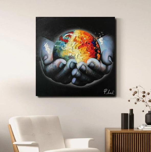 Schilderij - Globe 90x90 (Olieverf)