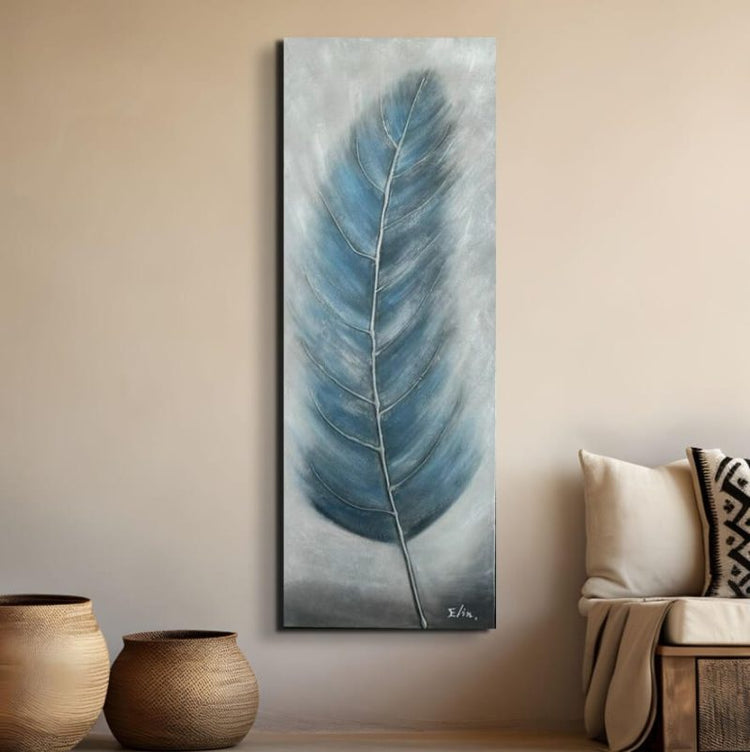 Schilderij - Leafy Blue 160x60 (Olieverf)
