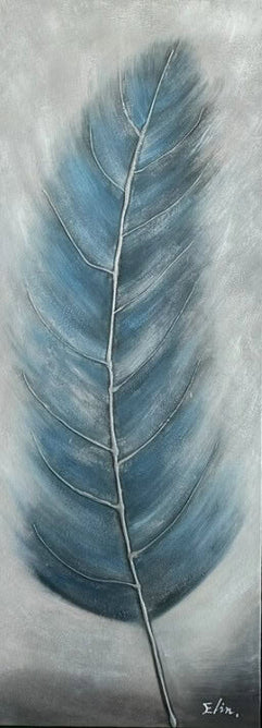 Schilderij - Leafy Blue 160x60 (Olieverf)