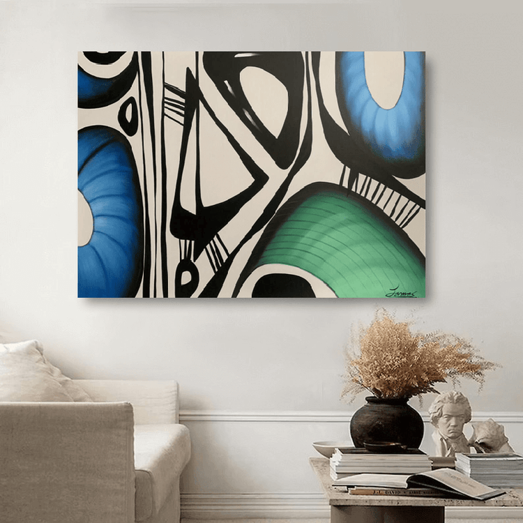 Schilderij - Blue and Green 120x80 (Olieverf)