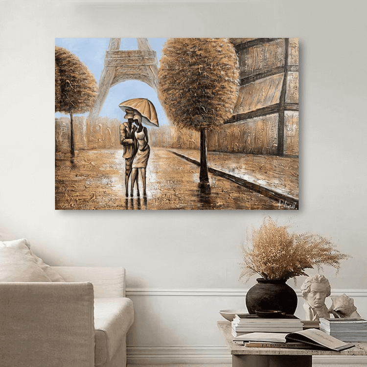 Schilderij - Couple in Paris 120x80 (Olieverf)